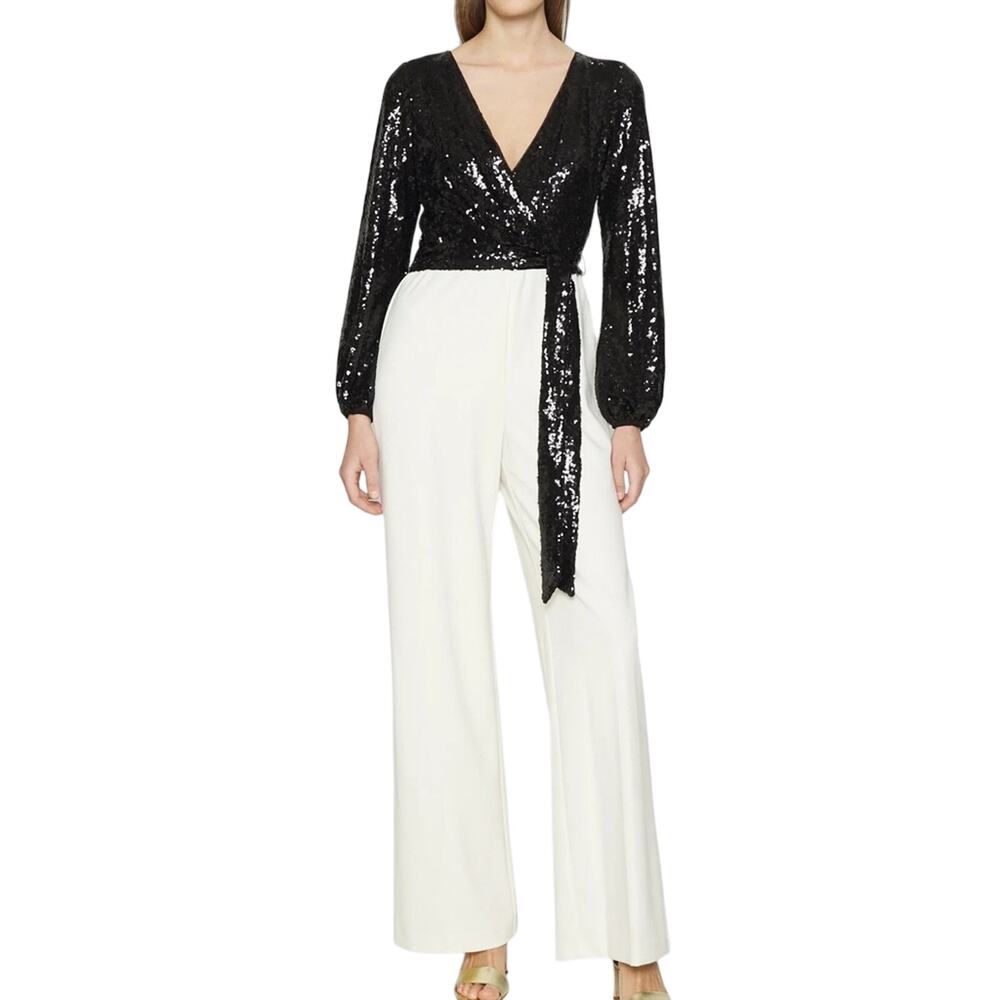 Lauren Ralph Lauren Black Sequin Jumpsuit w/ Ivory Boot Leg Pants
